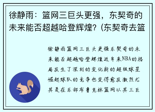 徐静雨：篮网三巨头更强，东契奇的未来能否超越哈登辉煌？(东契奇去篮网)